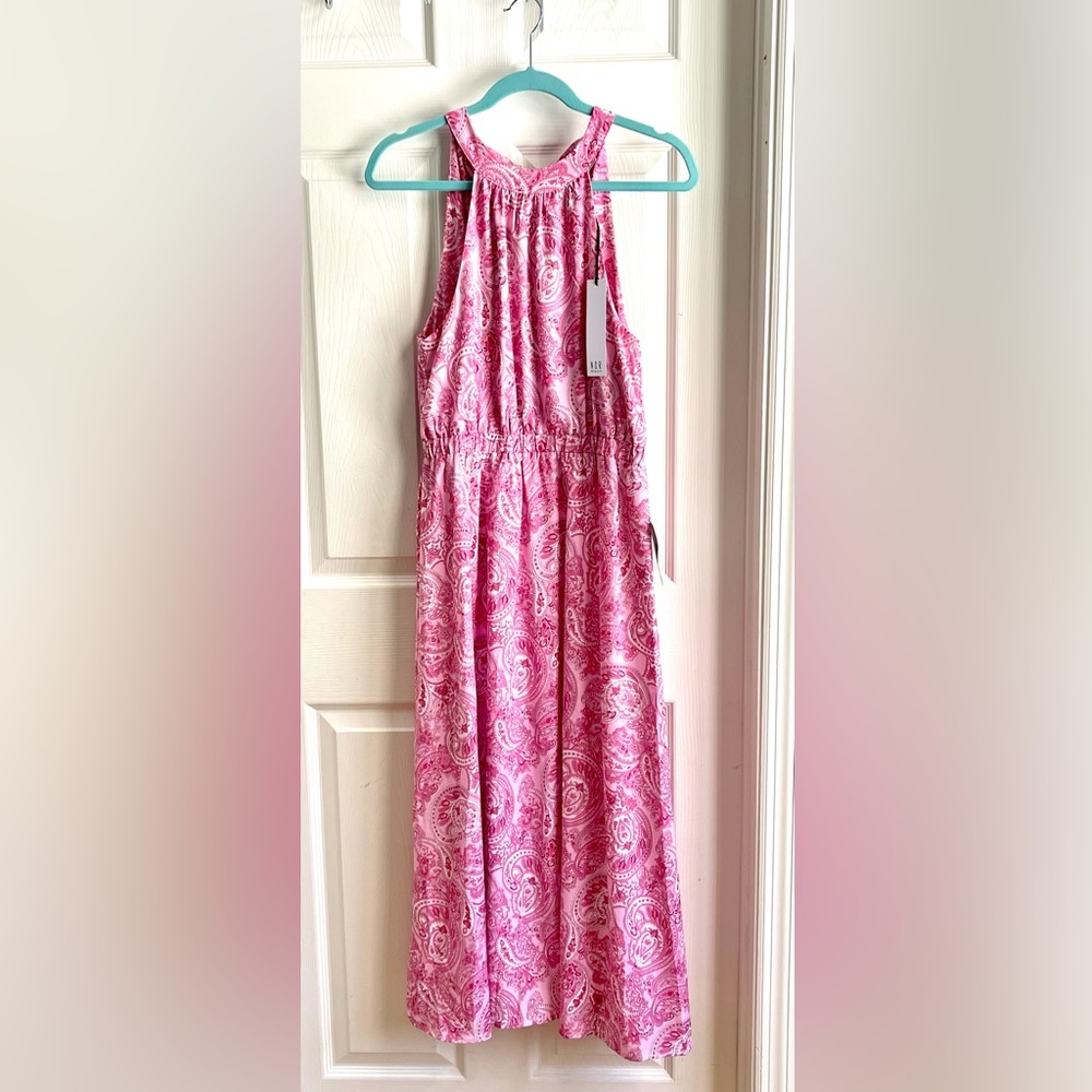 Pink paisley print midi dress